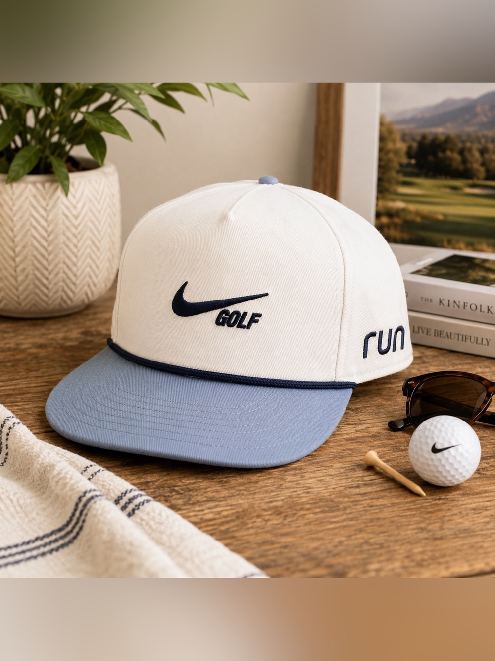 Nike Golf Retro 72 Hat Dri-FIT White Blue Rope Snapback Cap RUN Embroidered